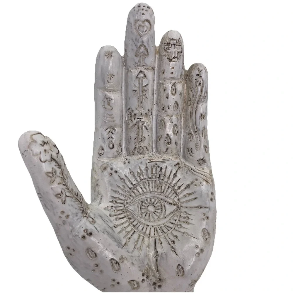 Hamsa Hand of Fatima Protection Statue~ Spiritual Palmistry 7" Carved Resin - Picture 6 of 9